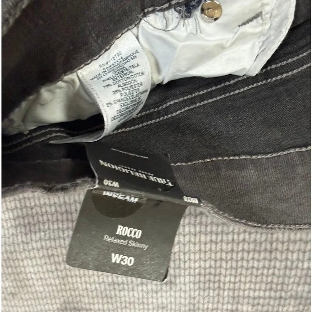 True Religion Rocco Relaxed Skinny Jeans Men 30X32 Grey Charcoal Denim Pants NEW